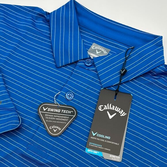 Callaway Men's Fine Line Ventilated Stripe Golf Polo‎ Shirt, Size Large, Blue - Picture 1 of 9